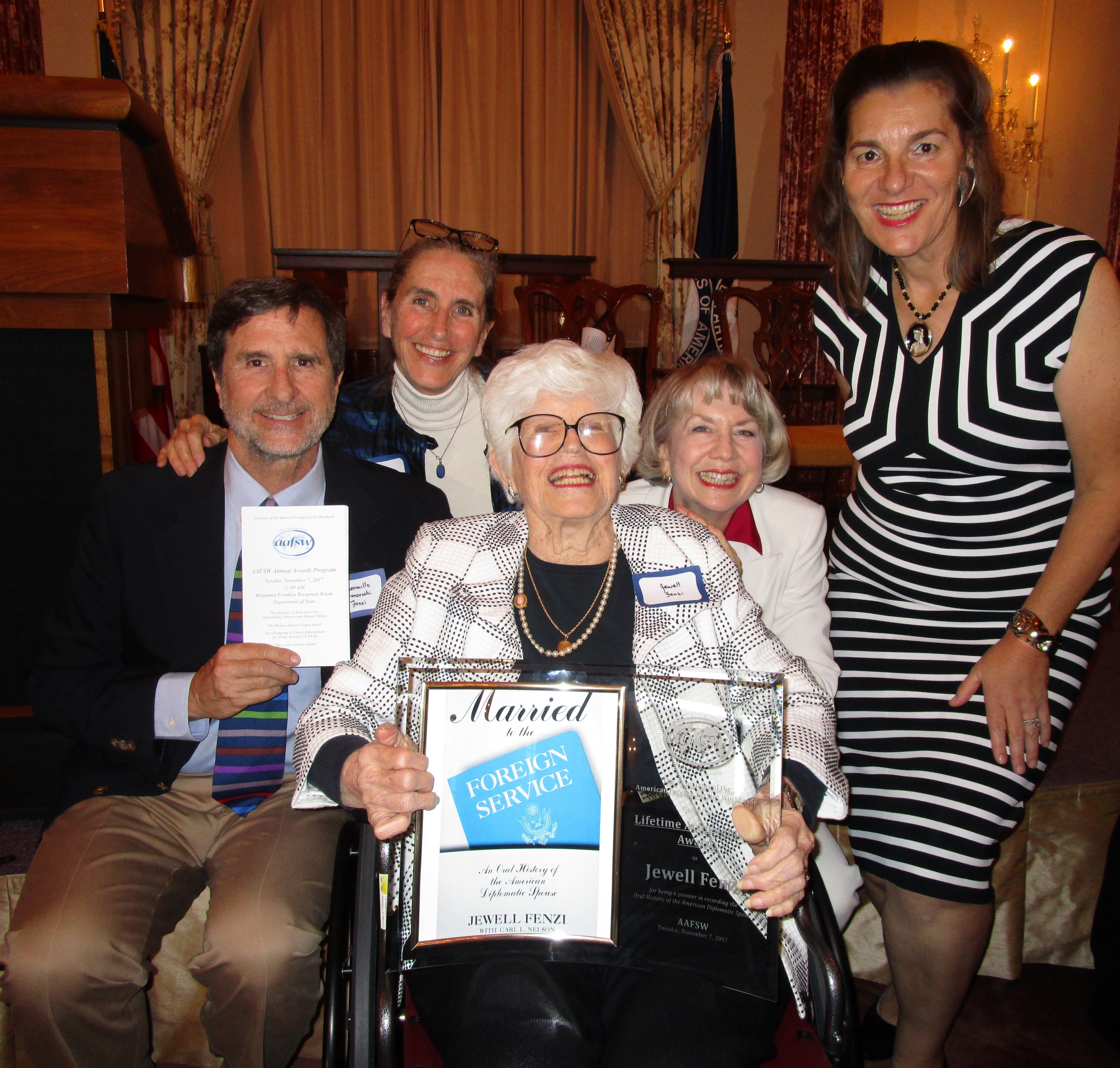 Jewell Fenzi with Award, Family, AAFSW President